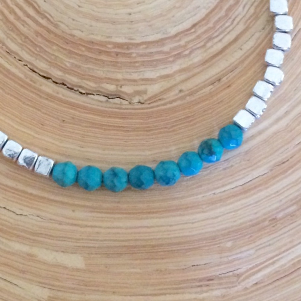Turquoise silver cube bracelet - Picture 2 of 5